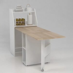 4-Seater Folding Dining Table with Storage – Oak & White