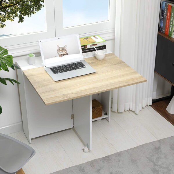 Modern Folding Work Desk with Bookshelf & Wheels - Image 5