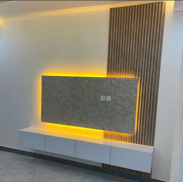 Modern Floating Media Wall with Backlit Panel - Image 2
