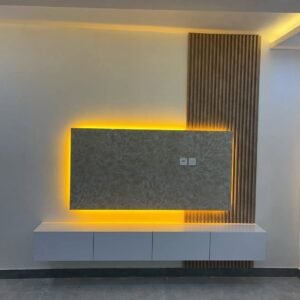 Modern Floating Media Wall with Backlit Panel