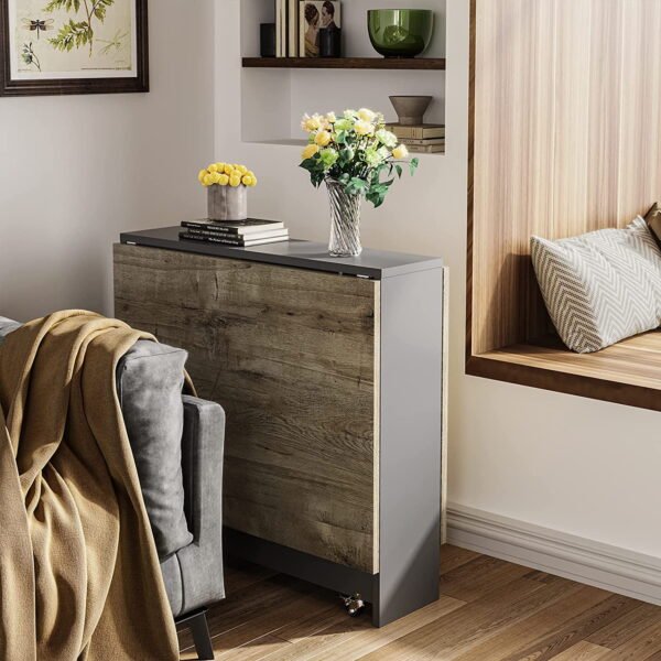 Modern Folding Work Desk with Bookshelf & Wheels - Image 3