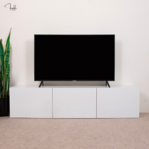 Modern Minimalist TV Stand with Hidden Storage – White Elegance
