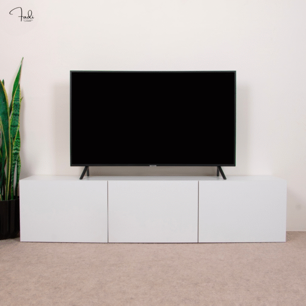 Modern Minimalist TV Stand with Hidden Storage – White Elegance