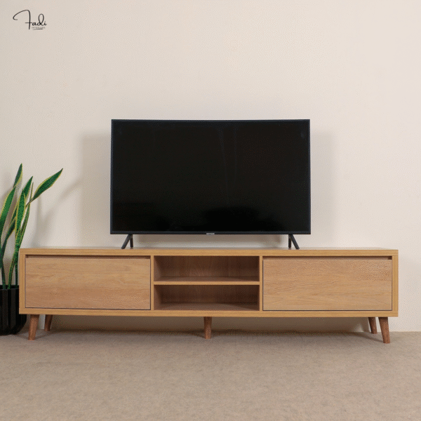 Scandinavian Oak-Finish TV Stand – Sleek Storage & Display