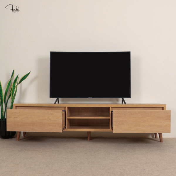 Scandinavian Oak-Finish TV Stand – Sleek Storage & Display - Image 2