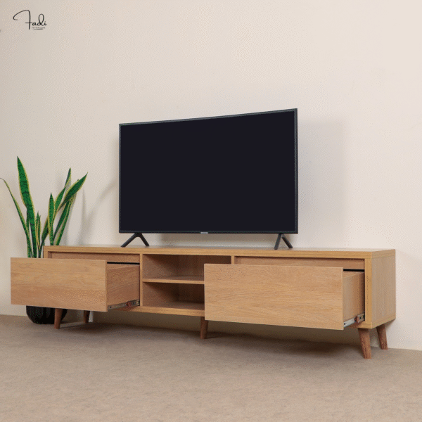 Scandinavian Oak-Finish TV Stand – Sleek Storage & Display - Image 4