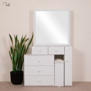 Dressing table with folding mirror & stool – all in one