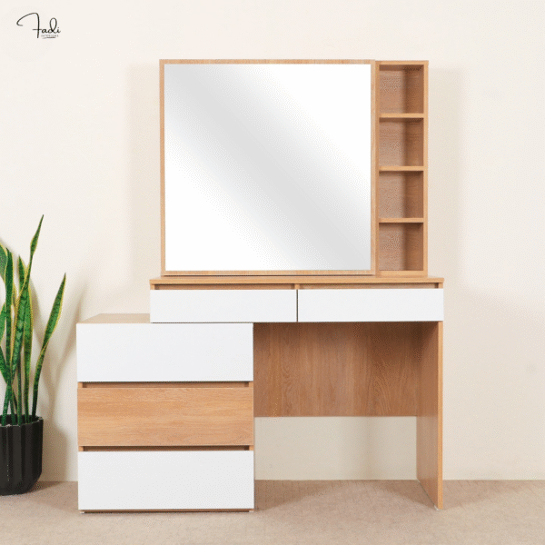 Modern Wooden Dressing Table with Mirror & Side Storage