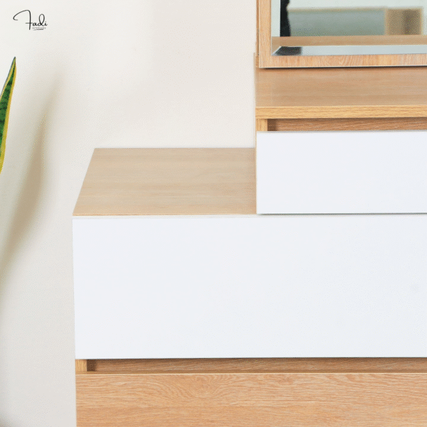 Modern Wooden Dressing Table with Mirror & Side Storage - Image 4