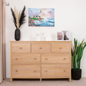 9-drawer wooden chest of drawers – Generous storage space with natural charm