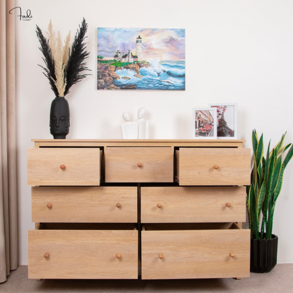 9-drawer wooden chest of drawers – Generous storage space with natural charm - Image 2