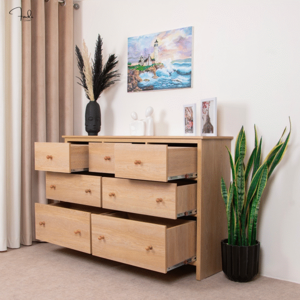 9-drawer wooden chest of drawers – Generous storage space with natural charm - Image 3
