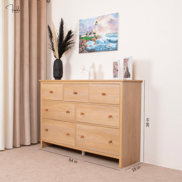9-drawer wooden chest of drawers – Generous storage space with natural charm - Image 4