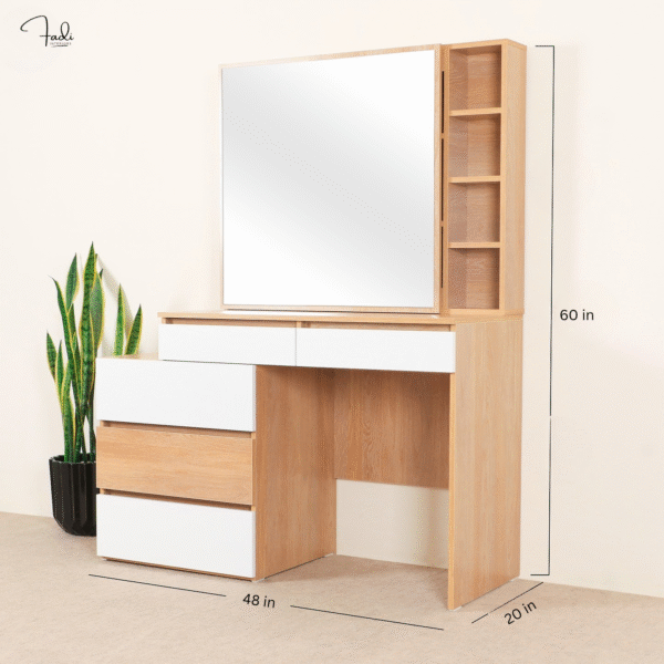 Modern Wooden Dressing Table with Mirror & Side Storage - Image 7