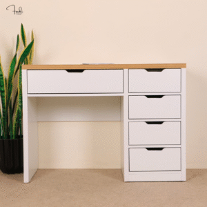 White Desk with Natural Top & 6 Drawers – Sleek Storage for Everyday Work