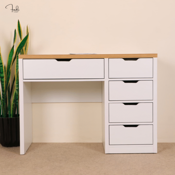 White Desk with Natural Top & 6 Drawers – Sleek Storage for Everyday Work