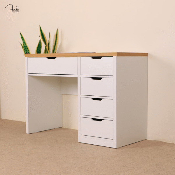 White Desk with Natural Top & 6 Drawers – Sleek Storage for Everyday Work - Image 3