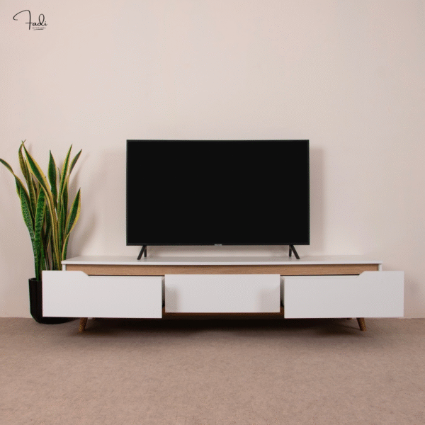 Modern White TV Stand with Wooden Legs – Clean Lines, Hidden Storage - Image 3