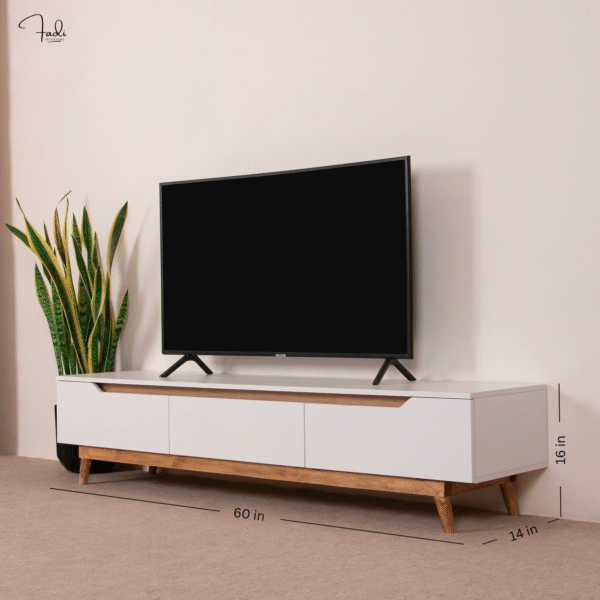 Modern White TV Stand with Wooden Legs – Clean Lines, Hidden Storage - Image 4
