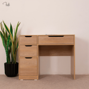 Wooden Desk with Drawer, Cabinet & Open Shelf – Compact Function, Natural Look