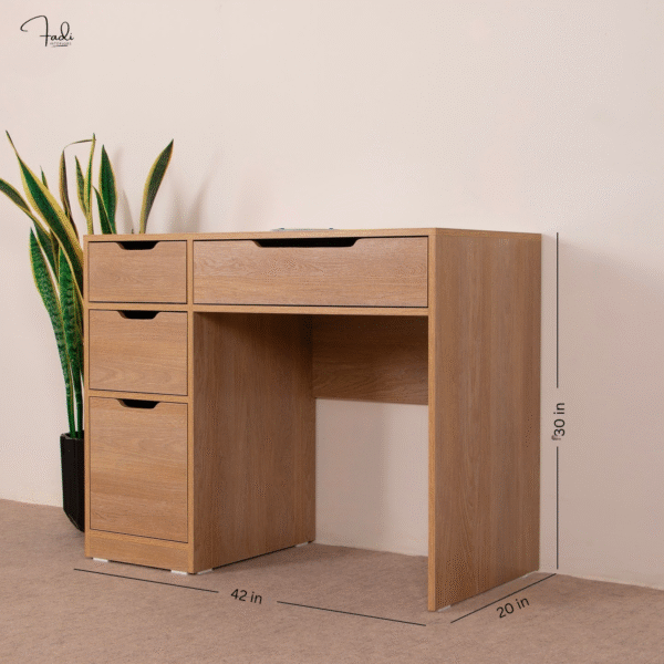 Wooden Desk with Drawer, Cabinet & Open Shelf – Compact Function, Natural Look - Image 2